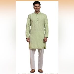 Men’s embroidered cotton kurta top 100% cotton, mint green, medium